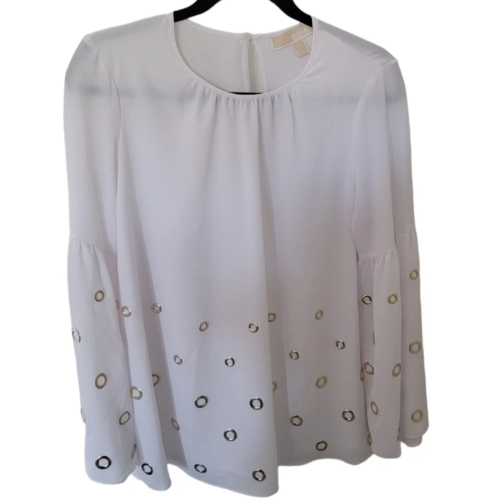 Michael Michael Kors White Blouse with Gold grommet accent Size M Medium